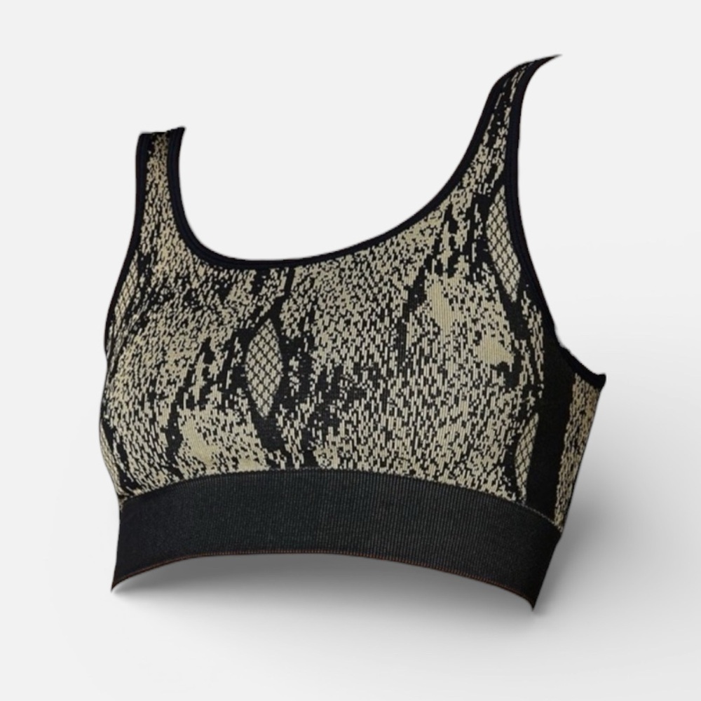Fabletics Kamila Seamless Bra Green Reptilia Black Sports Bra Small